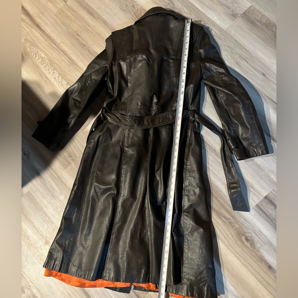 ‼️THRIFT STORE MAKE OFFER VTG Leather Trench Coat Jacket 70s Belt Long Brown - Picture 8 of 15